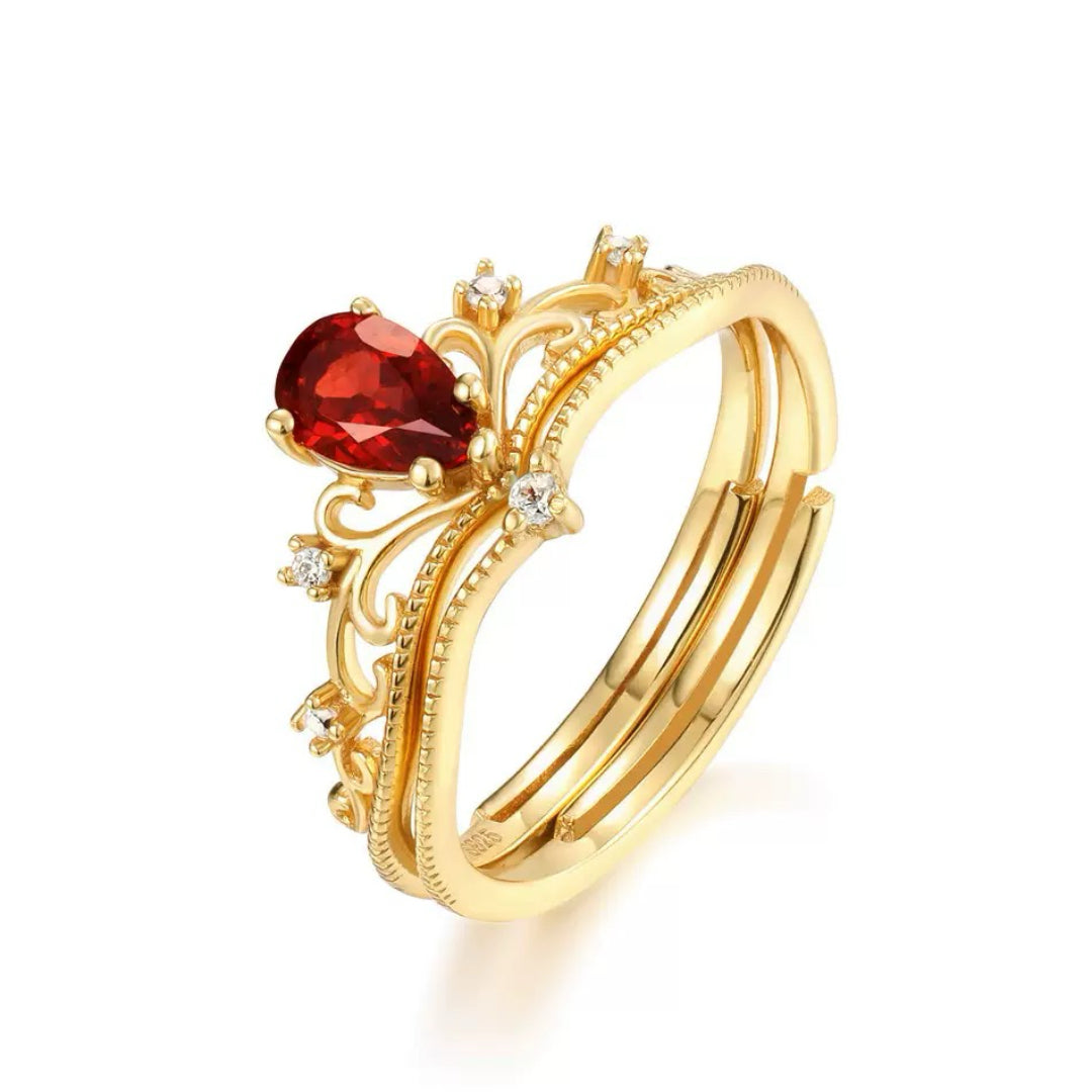 Garnet Ring – Empire Reflection, Gold Plated Silver