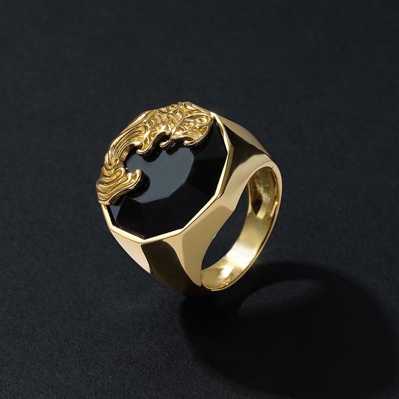 Bague Homme Obsidienne – Force de Nature, Argent Plaqué Or