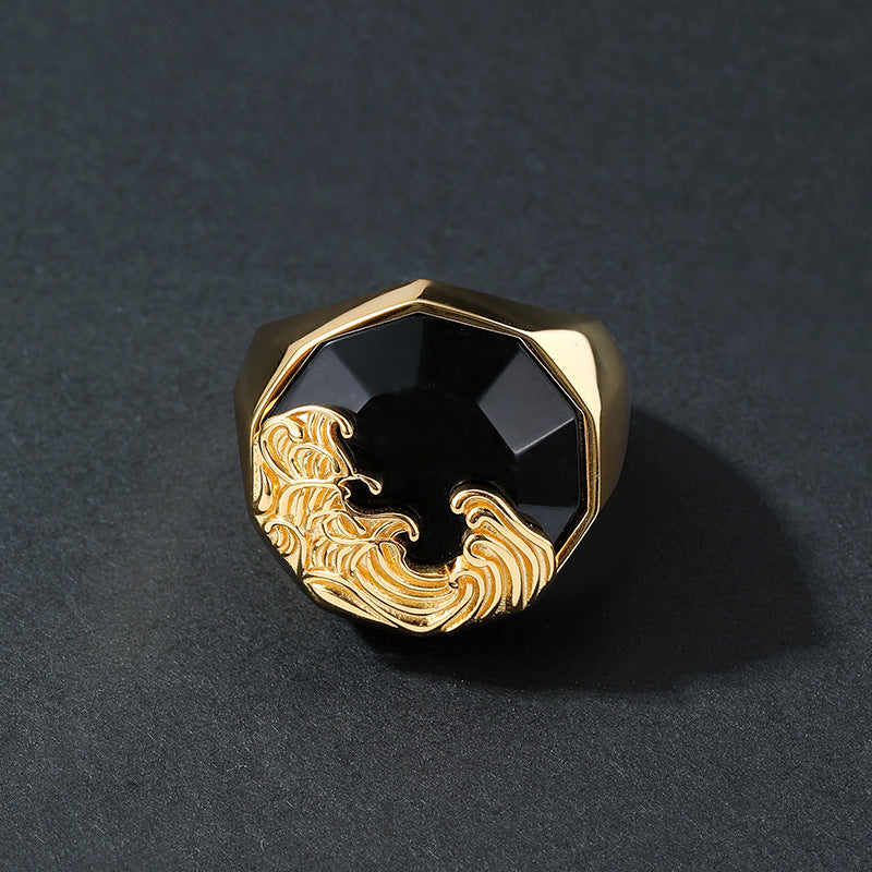 Bague Homme Obsidienne – Force de Nature, Argent Plaqué Or