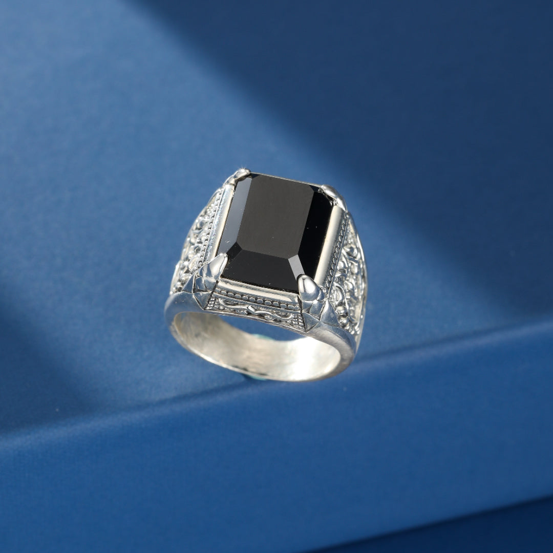 Men's Obsidian Ring – Royal Seal, Silver
