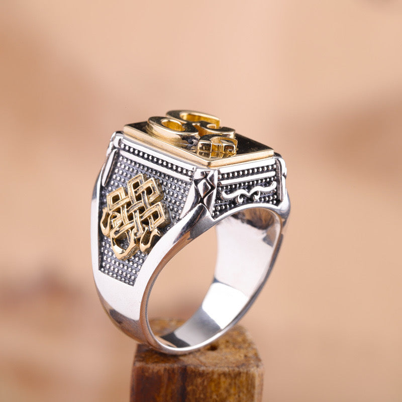 Bague Homme Six Mantras – Sagesse, Argent