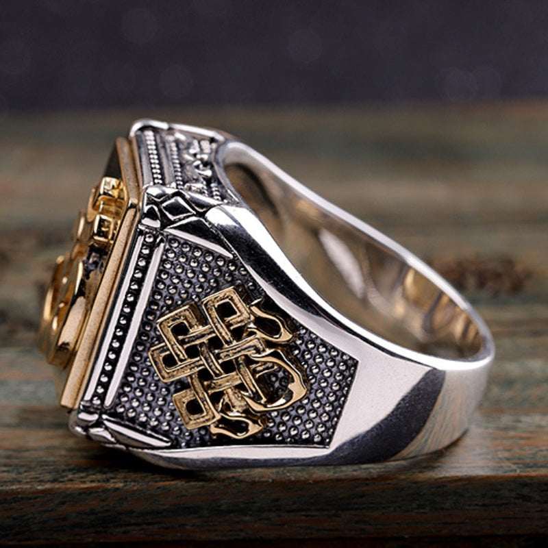 Bague Homme Six Mantras – Sagesse, Argent