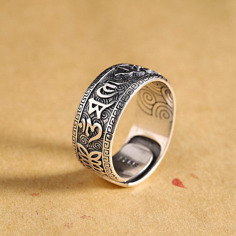 Bague Homme Six Mantras – Sérénité Mystique, Argent