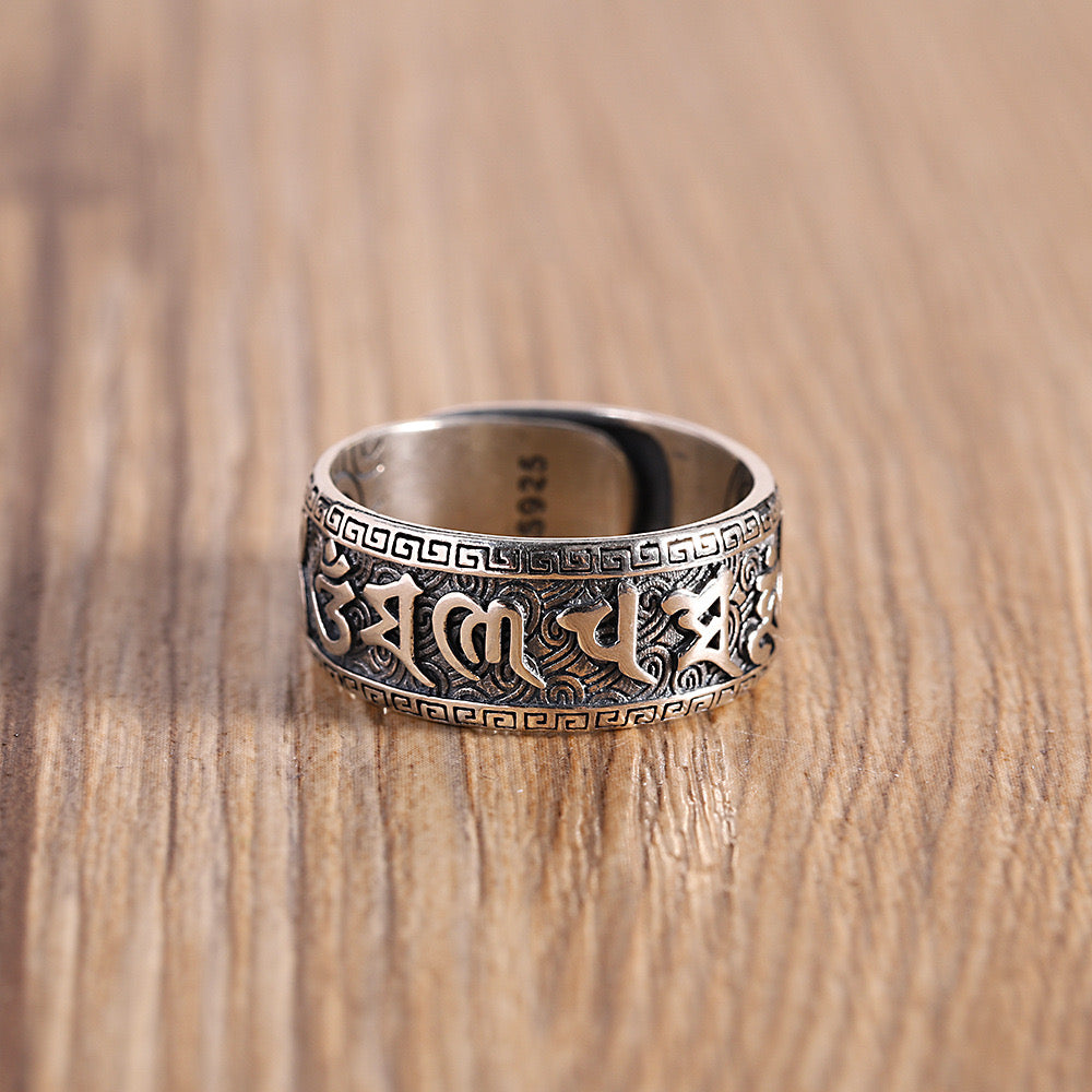 Bague Homme Six Mantras – Sérénité Mystique, Argent