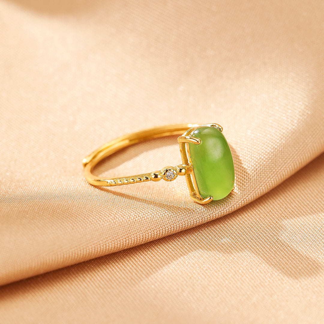 Bague Jade – Aura Calme, Argent Plaqué Or