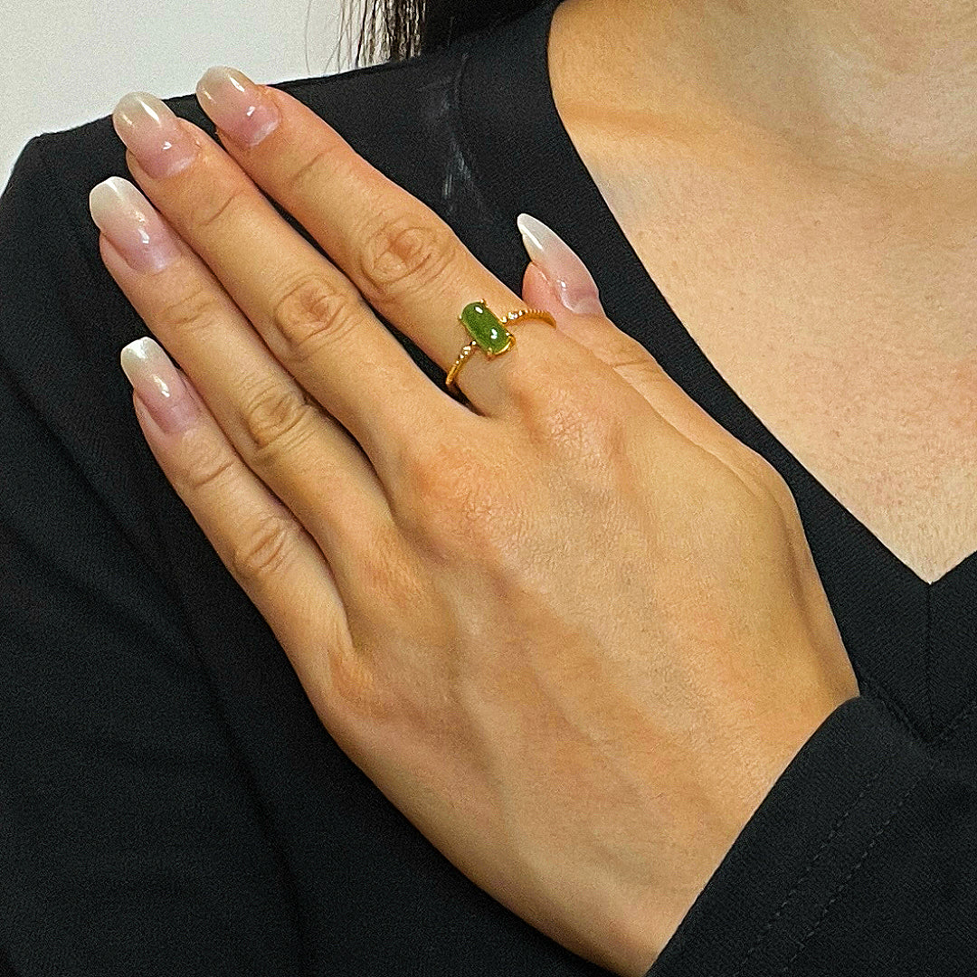 Bague Jade – Aura Calme, Argent Plaqué Or
