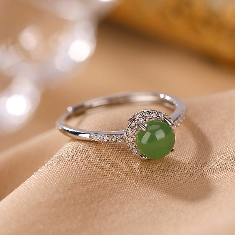 Bague Jade – Charme Éternel, Argent Plaqué Or
