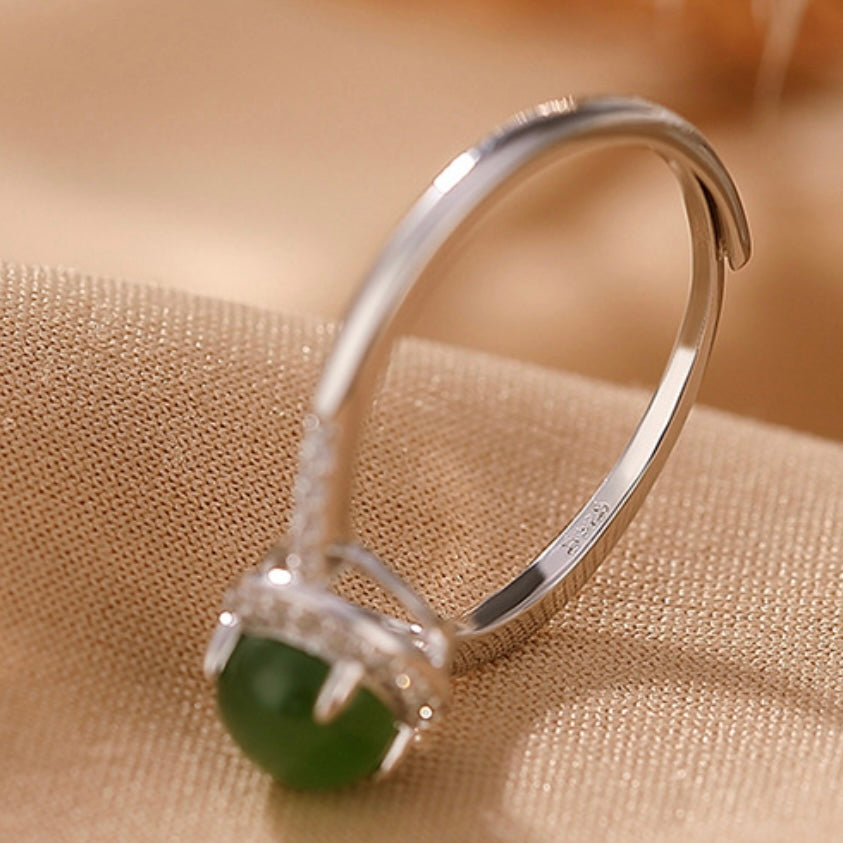 Bague Jade – Charme Éternel, Argent Plaqué Or