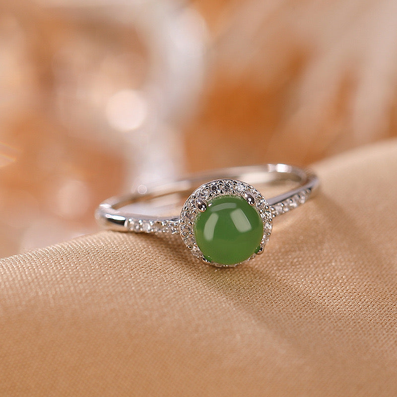 Bague Jade – Charme Éternel, Argent Plaqué Or