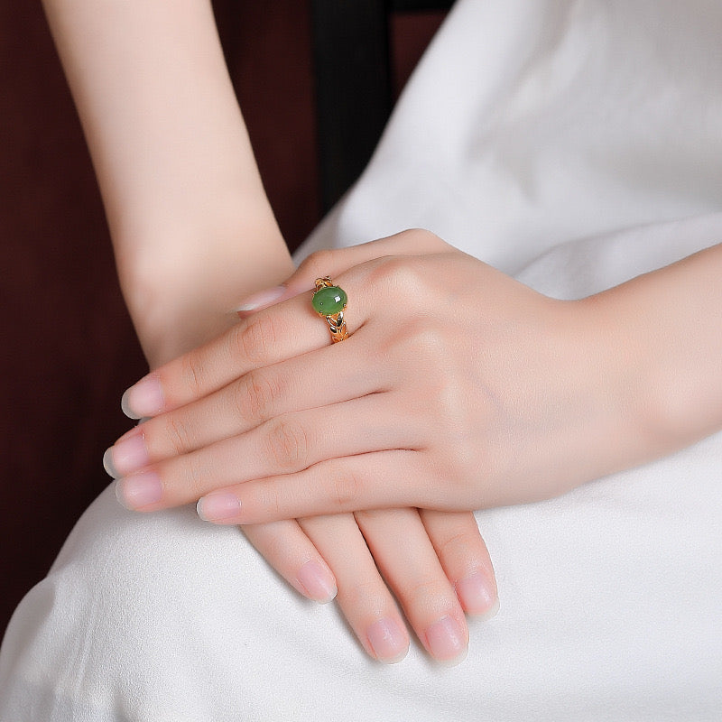 Bague Jade – Douceur Florale, Argent Plaqué Or