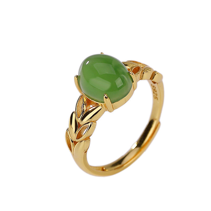 Bague Jade – Douceur Florale, Argent Plaqué Or
