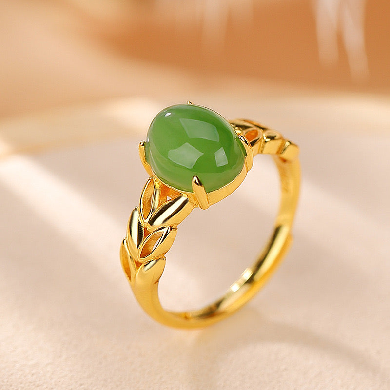 Bague Jade – Douceur Florale, Argent Plaqué Or