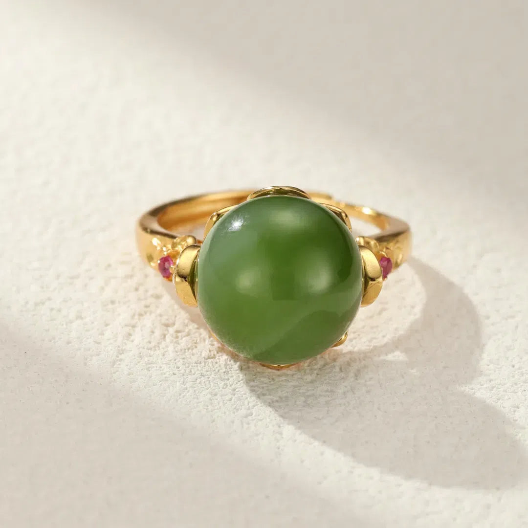 Bague Jade – Éclat Souverain, Argent Plaqué Or