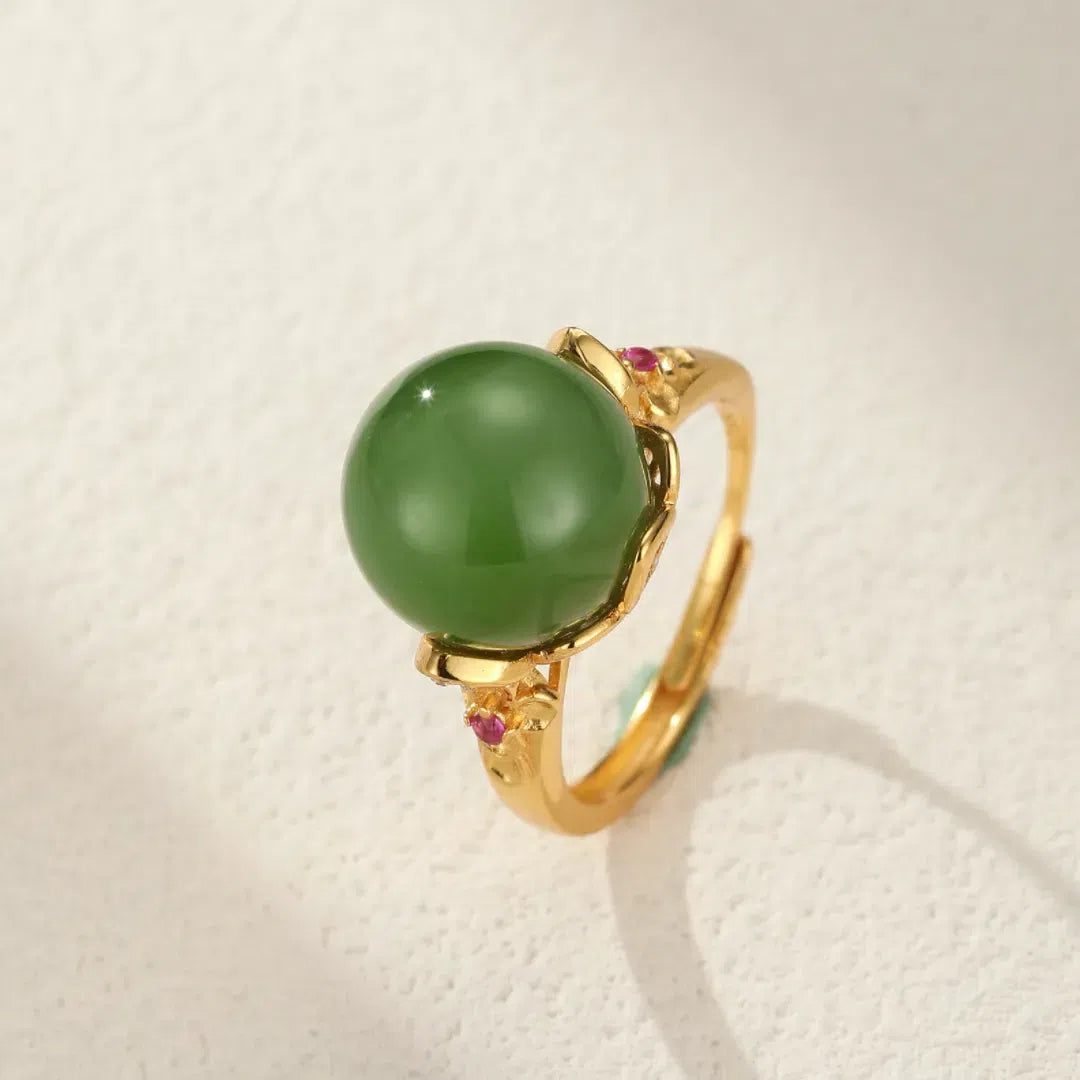 Bague Jade – Éclat Souverain, Argent Plaqué Or