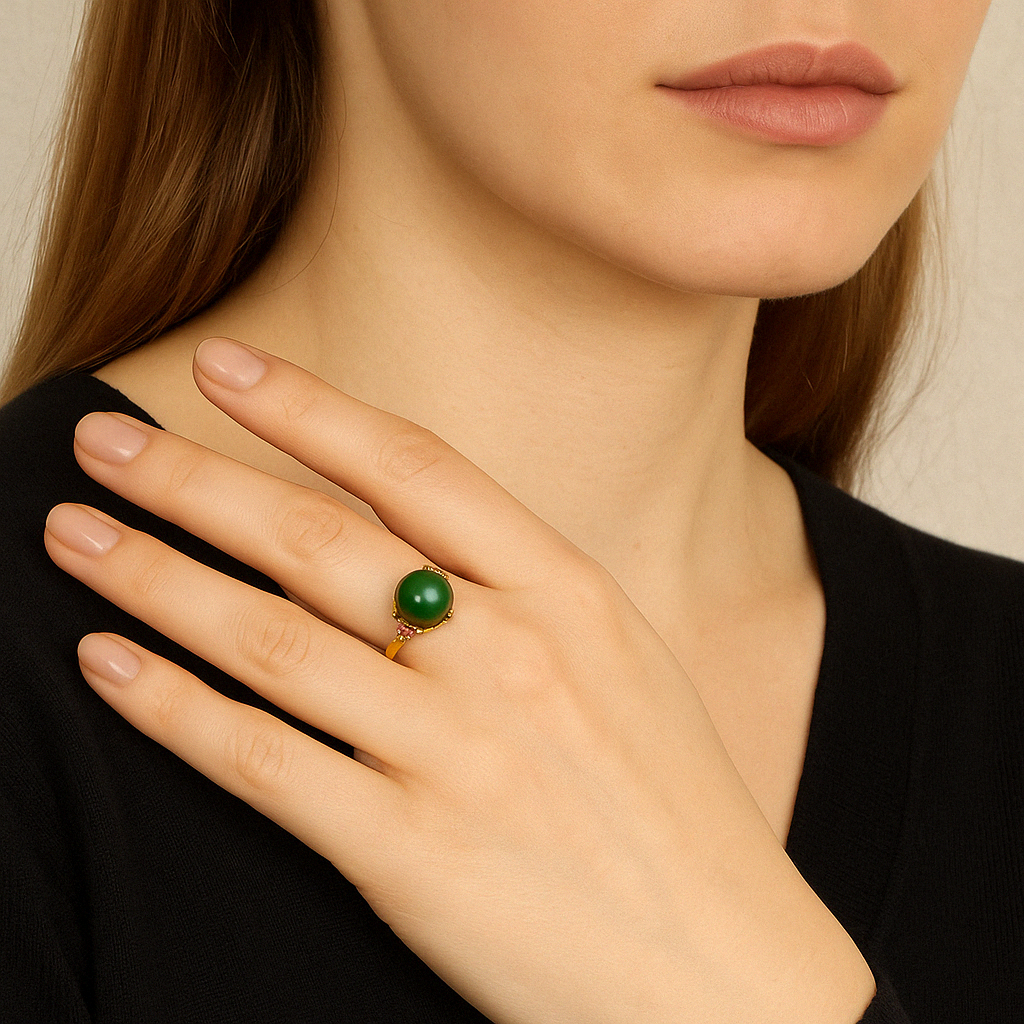 Bague Jade – Éclat Souverain, Argent Plaqué Or