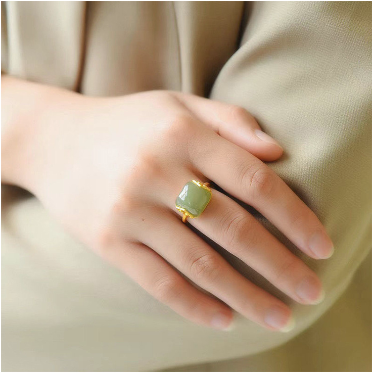 Bague Jade – Essence d'Abondance, Plaqué Or