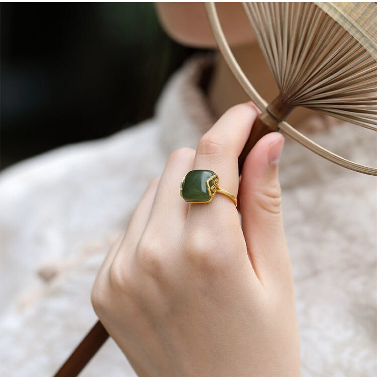 Bague Jade – Essence d'Abondance, Plaqué Or