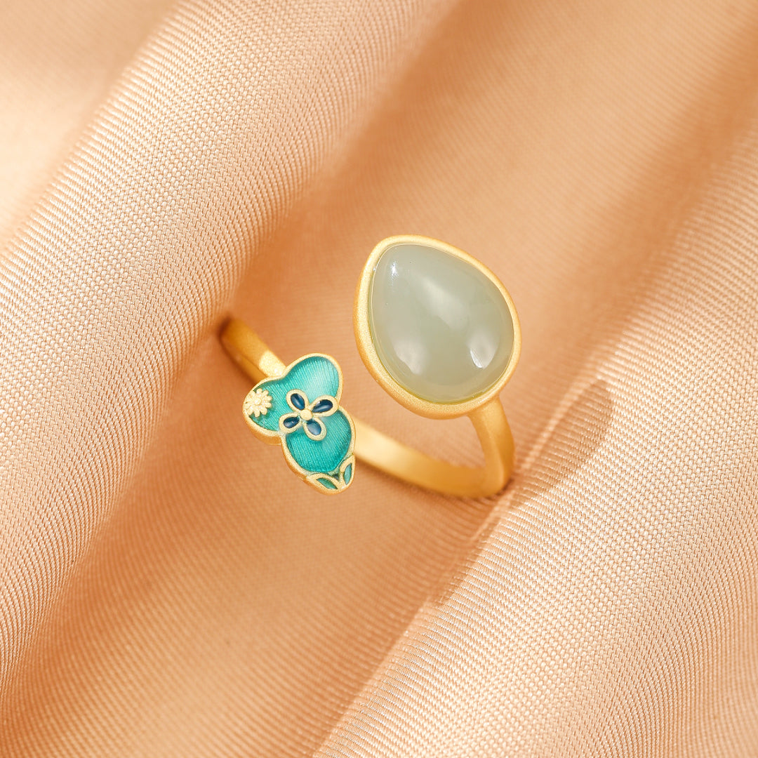 Bague Jade – Goutte de Chance, Argent Plaqué Or