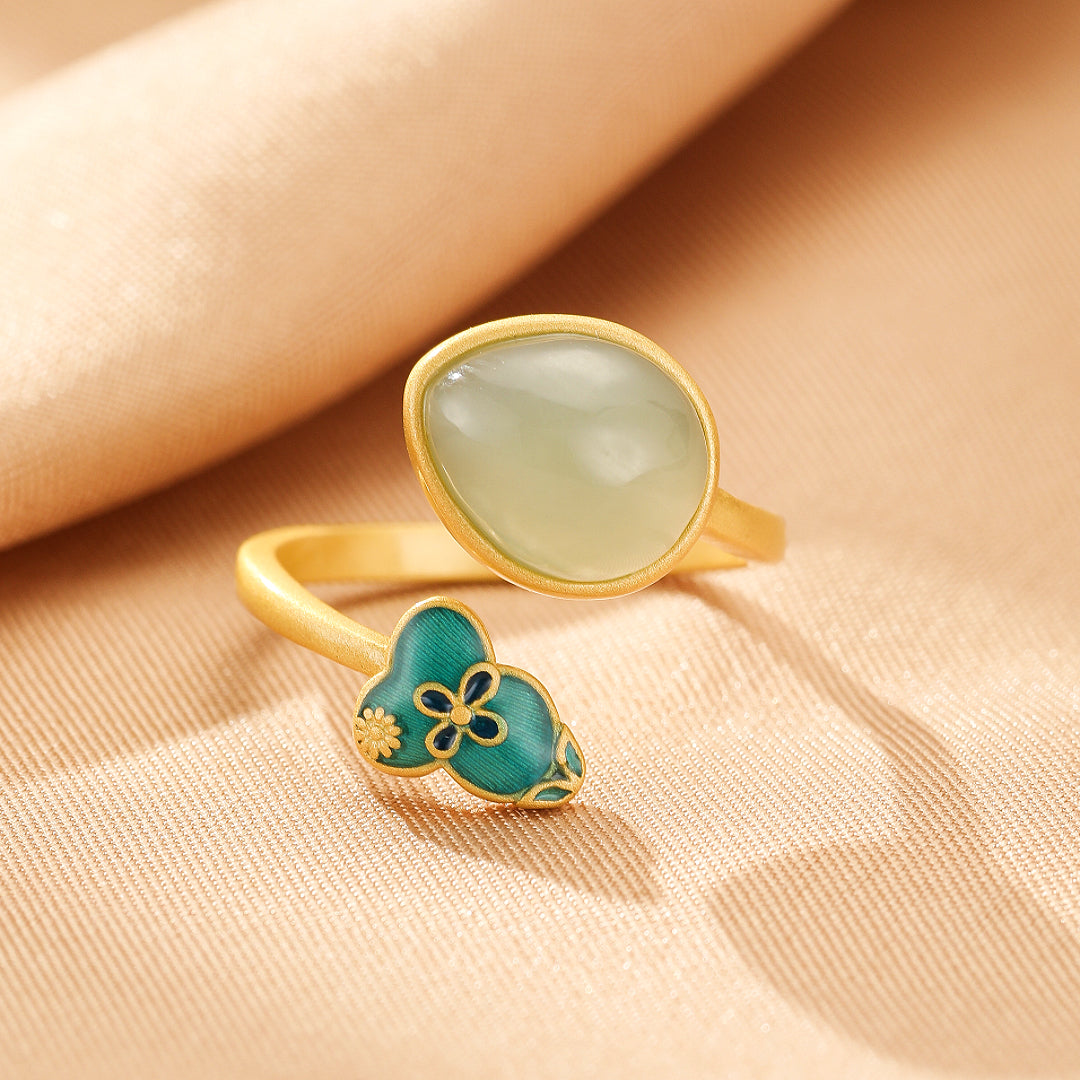 Bague Jade – Goutte de Chance, Argent Plaqué Or