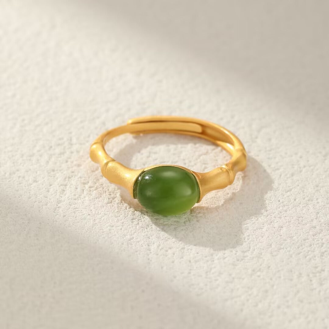 Bague Jade – Harmonie Bambou, Argent Plaqué Or