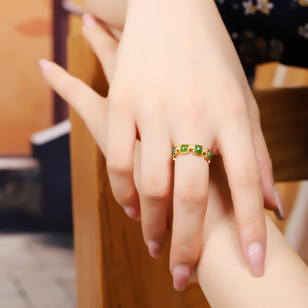 Bague Jade – Paix Intérieure, Argent Plaqué Or