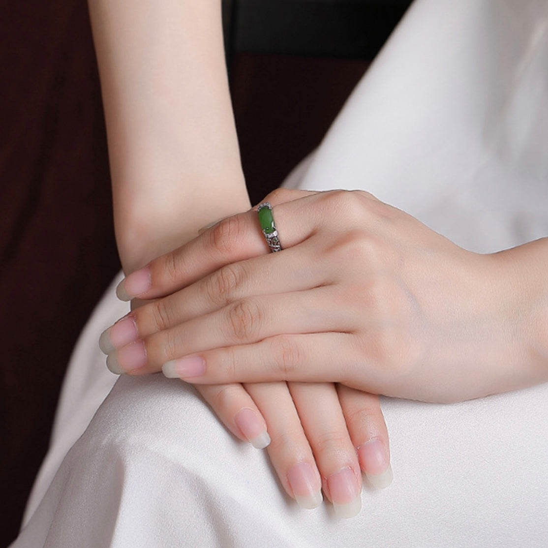 Bague Jade – Prestige Verdoyant, Argent Plaqué Or