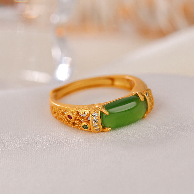 Bague Jade – Prestige Verdoyant, Argent Plaqué Or