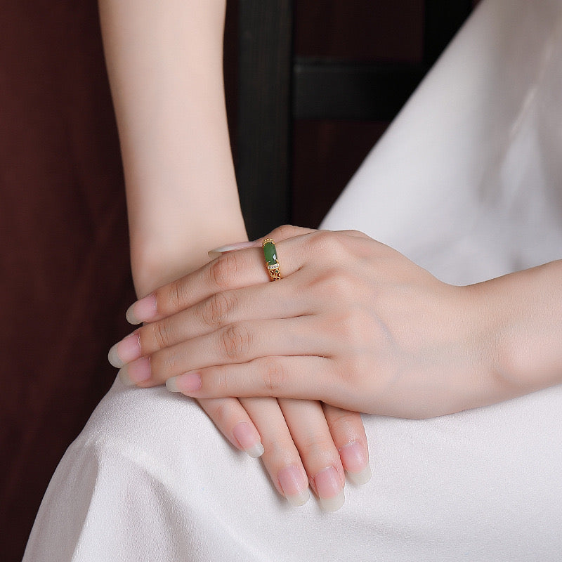 Bague Jade – Prestige Verdoyant, Argent Plaqué Or