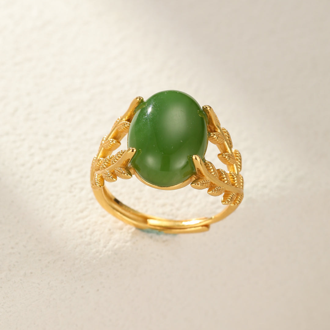 Bague Jade – Reine de Jade, Argent Plaqué Or
