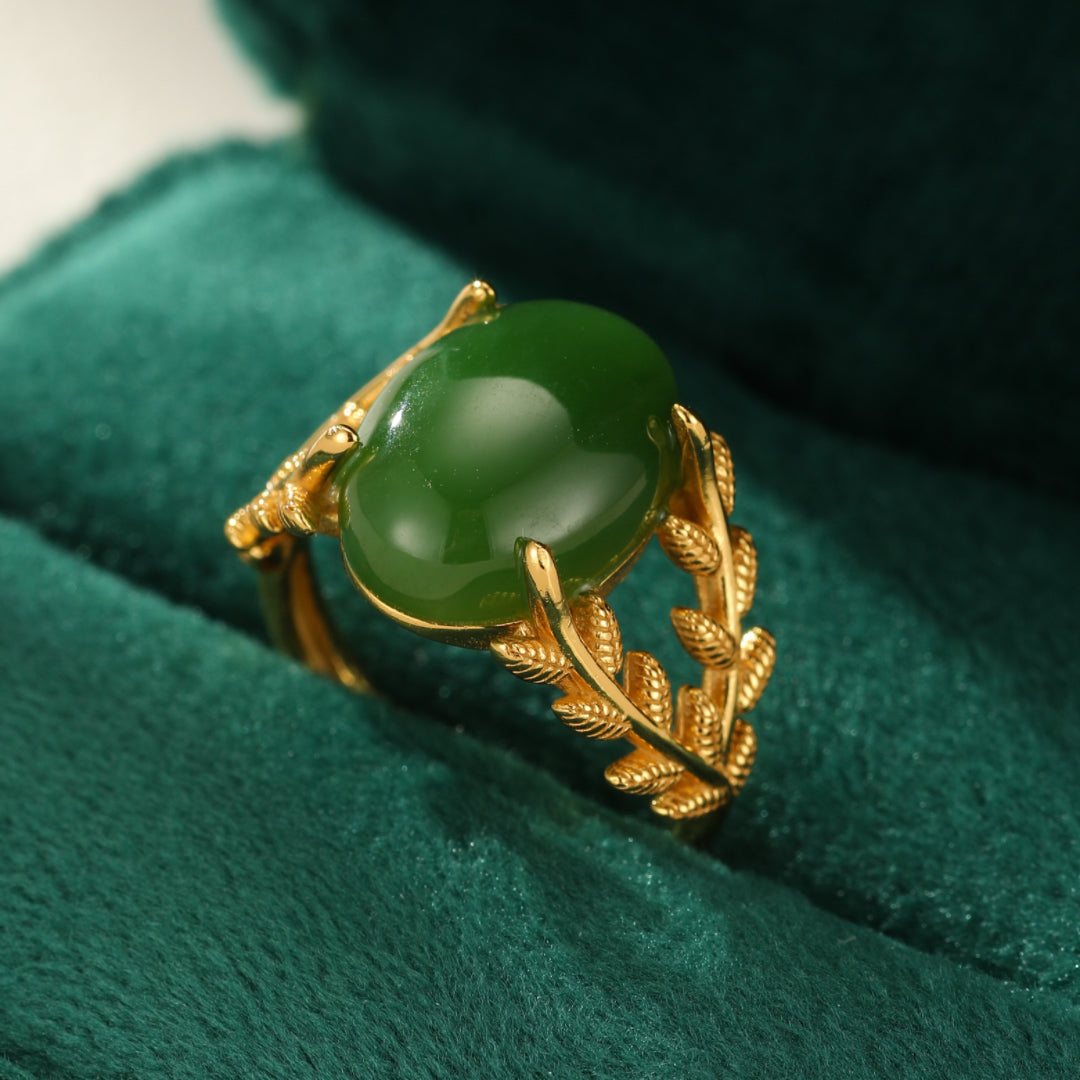 Bague Jade – Reine de Jade, Argent Plaqué Or