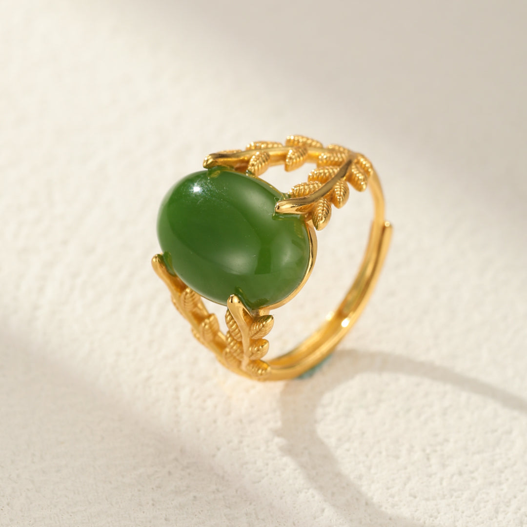 Bague Jade – Reine de Jade, Argent Plaqué Or