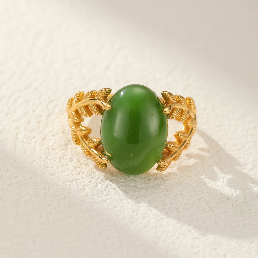 Bague Jade – Reine de Jade, Argent Plaqué Or