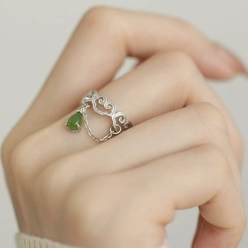 Bague Jade – Symphonie du Cœur, Argent Plaqué Or