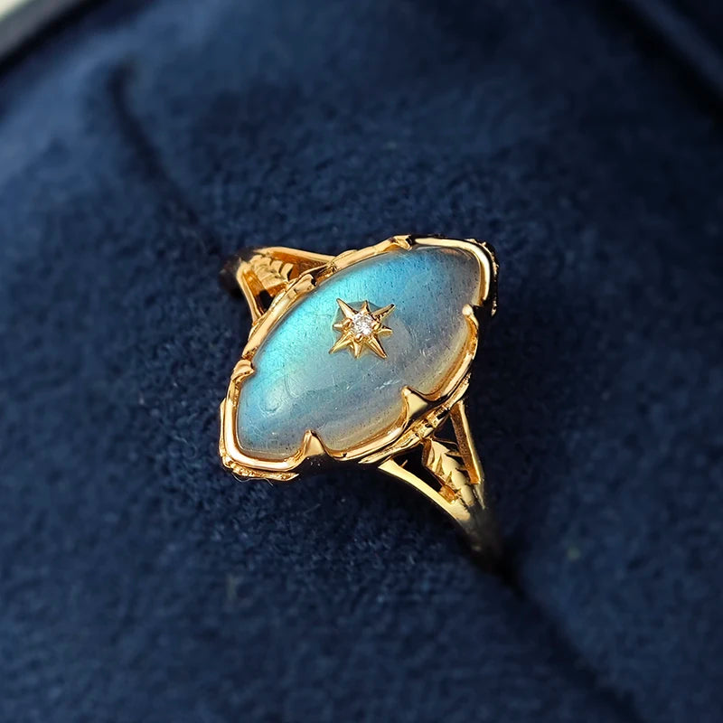 Bague Labradorite – Apaisement Cosmique, Argent Plaqué Or