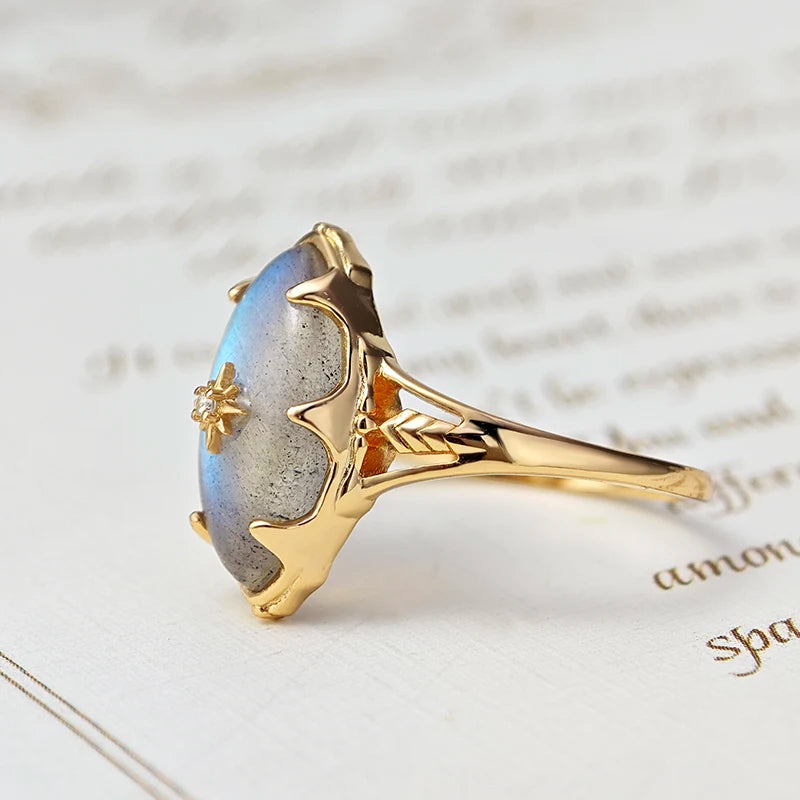 Bague Labradorite – Apaisement Cosmique, Argent Plaqué Or