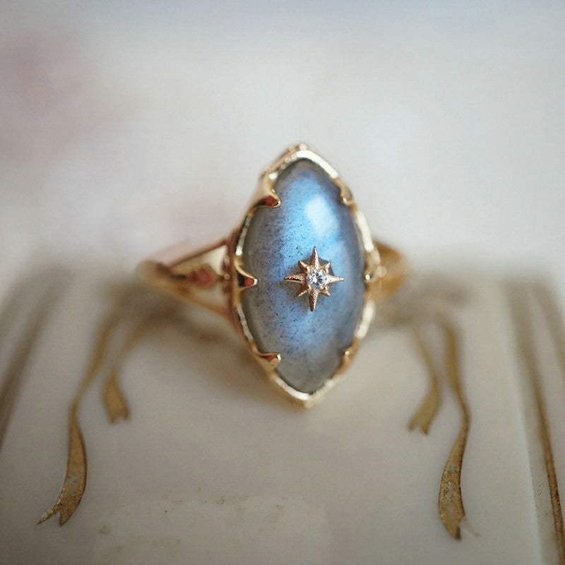 Bague Labradorite – Apaisement Cosmique, Argent Plaqué Or