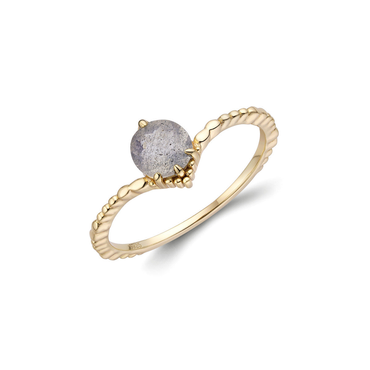 Bague Labradorite – Charme Irisé, Argent Plaqué Or