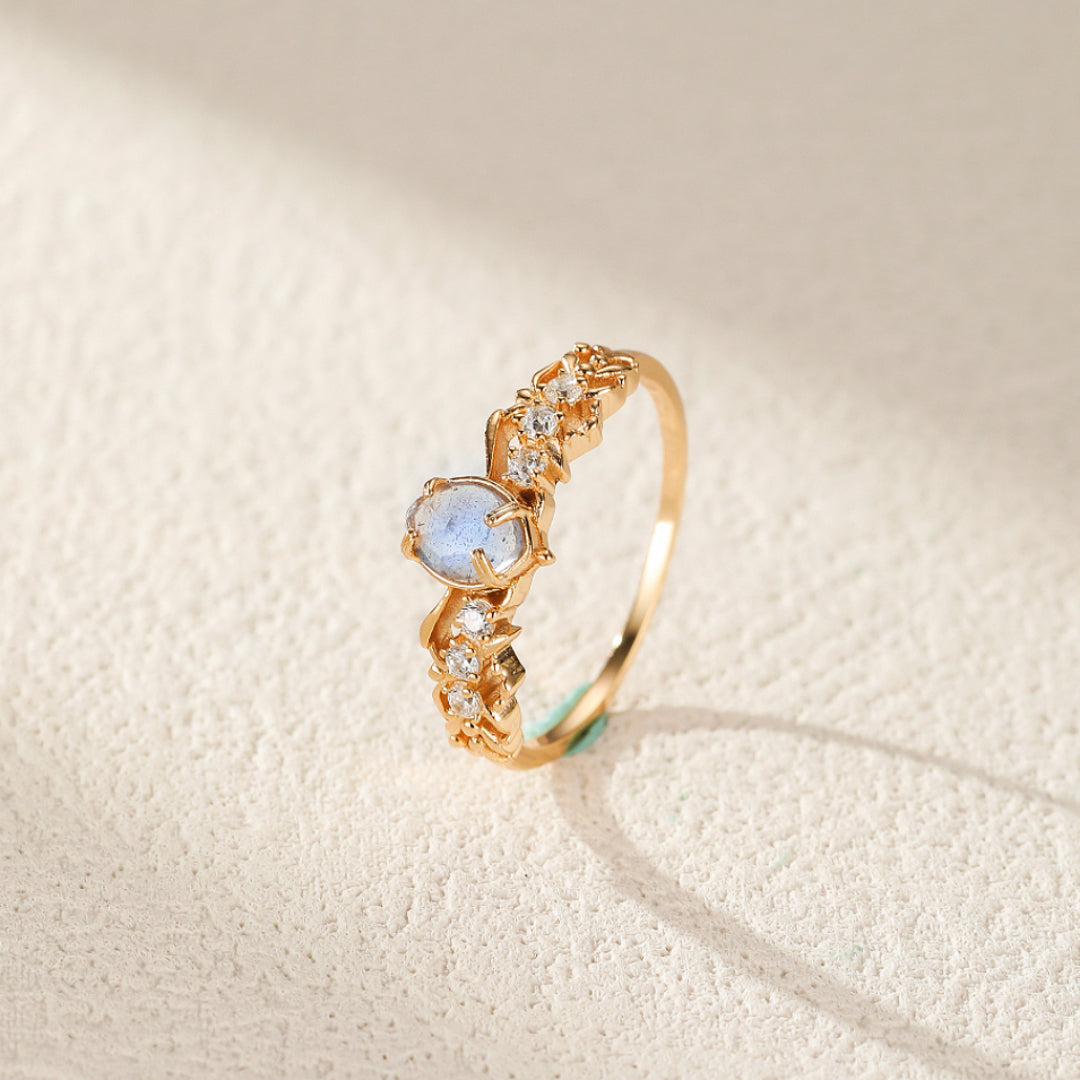 Bague Labradorite et Cordiérite – Captivante, Argent Plaqué Or