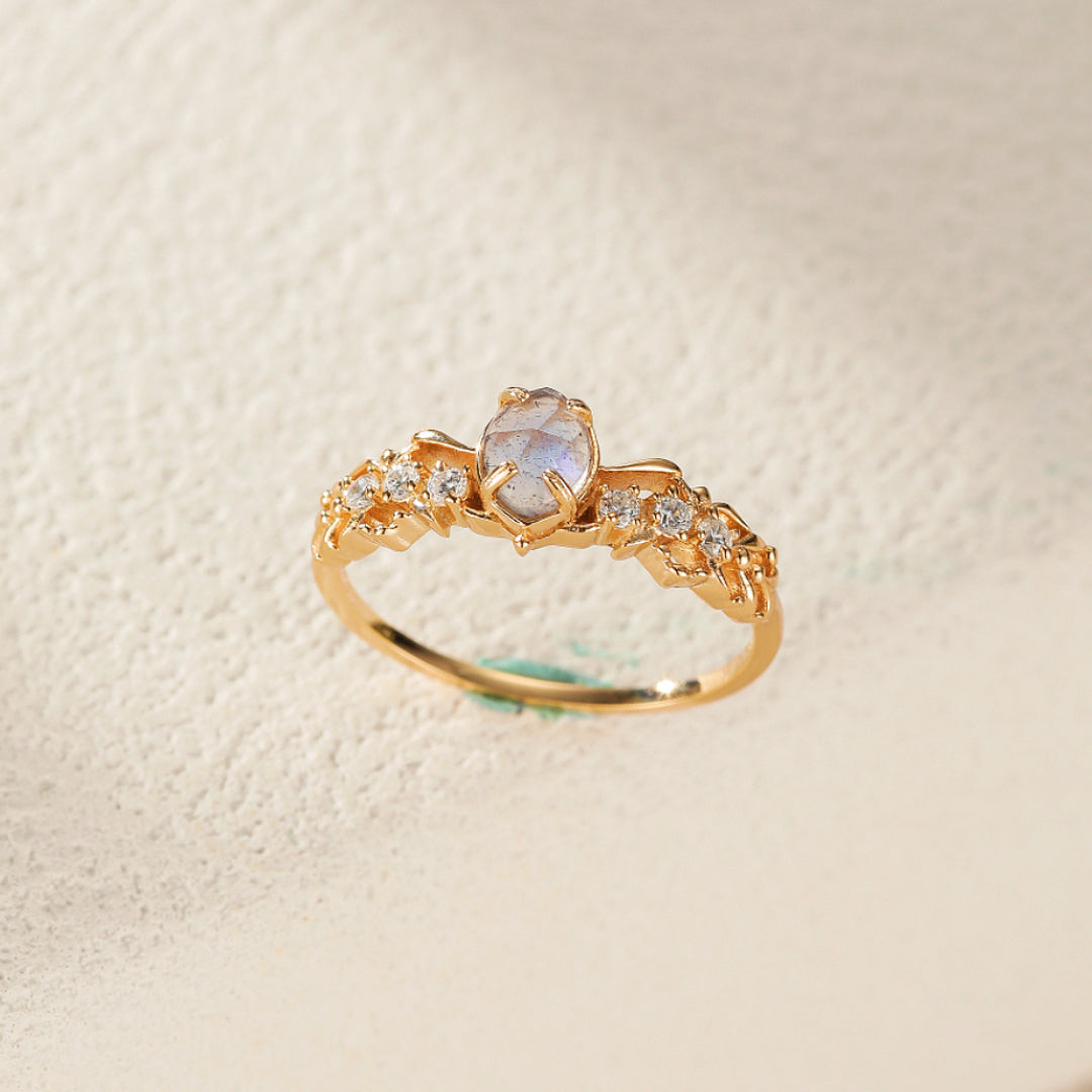 Bague Labradorite et Cordiérite – Captivante, Argent Plaqué Or