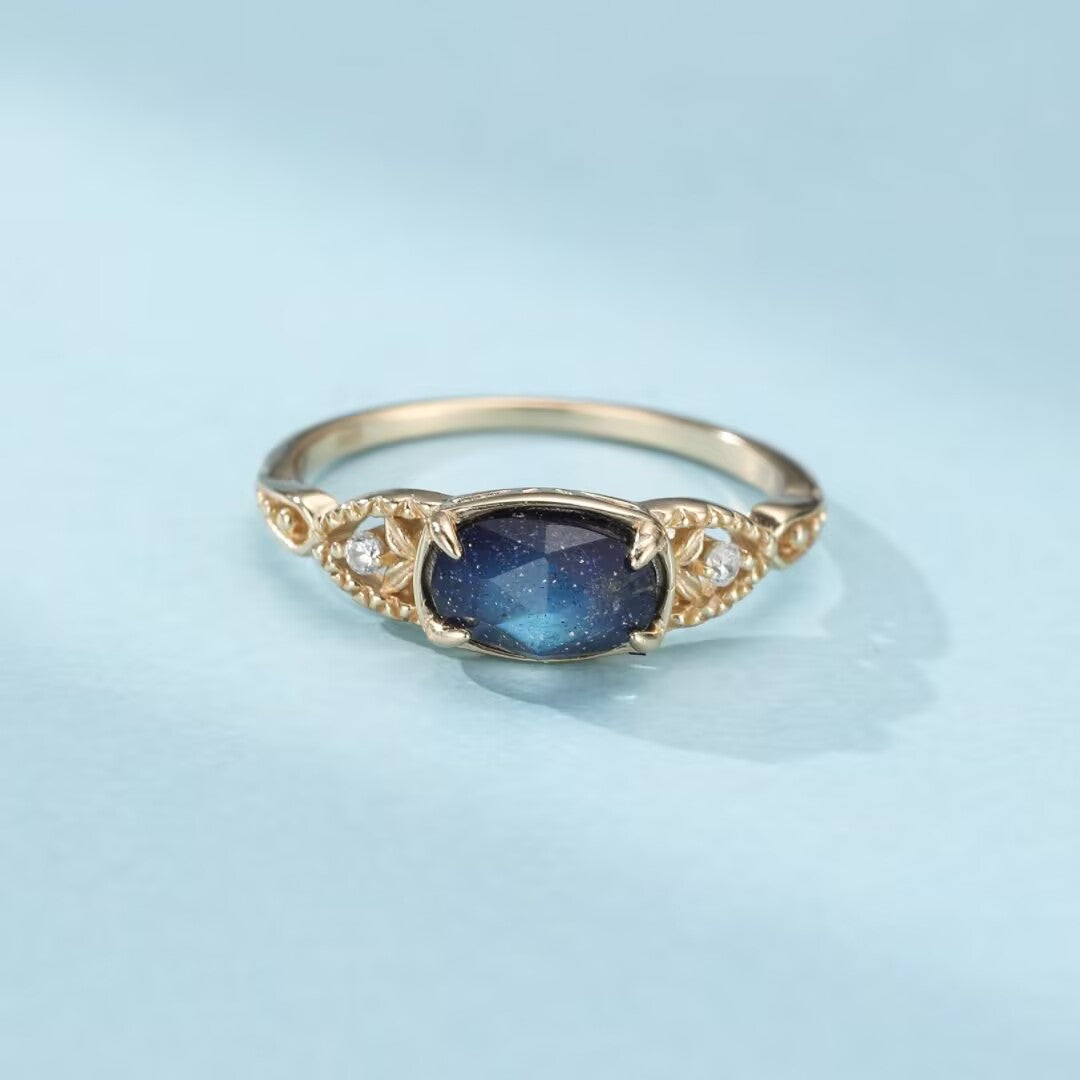 Bague Labradorite et Lapis Lazuli – Sagesse Astrale, Argent Plaqué Or
