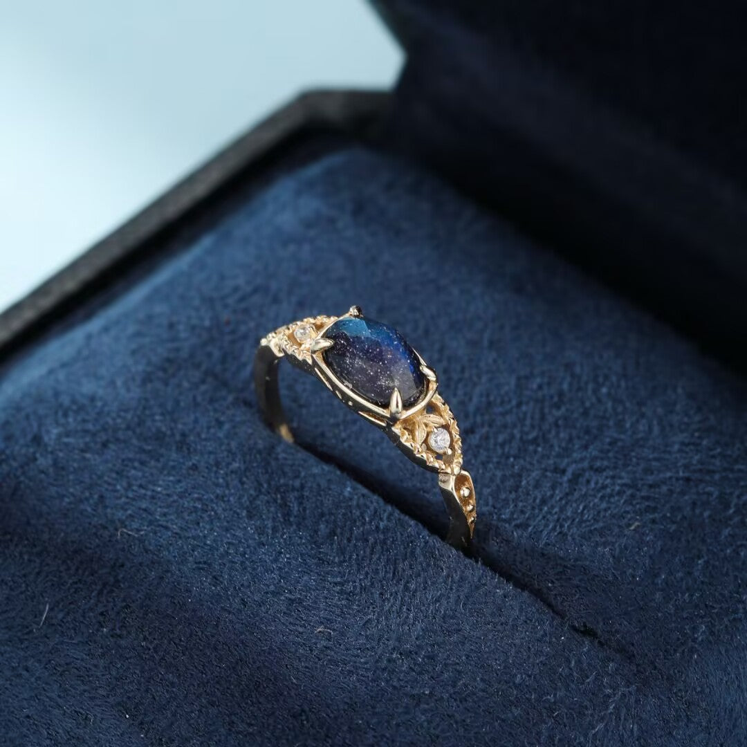 Bague Labradorite et Lapis Lazuli – Sagesse Astrale, Argent Plaqué Or