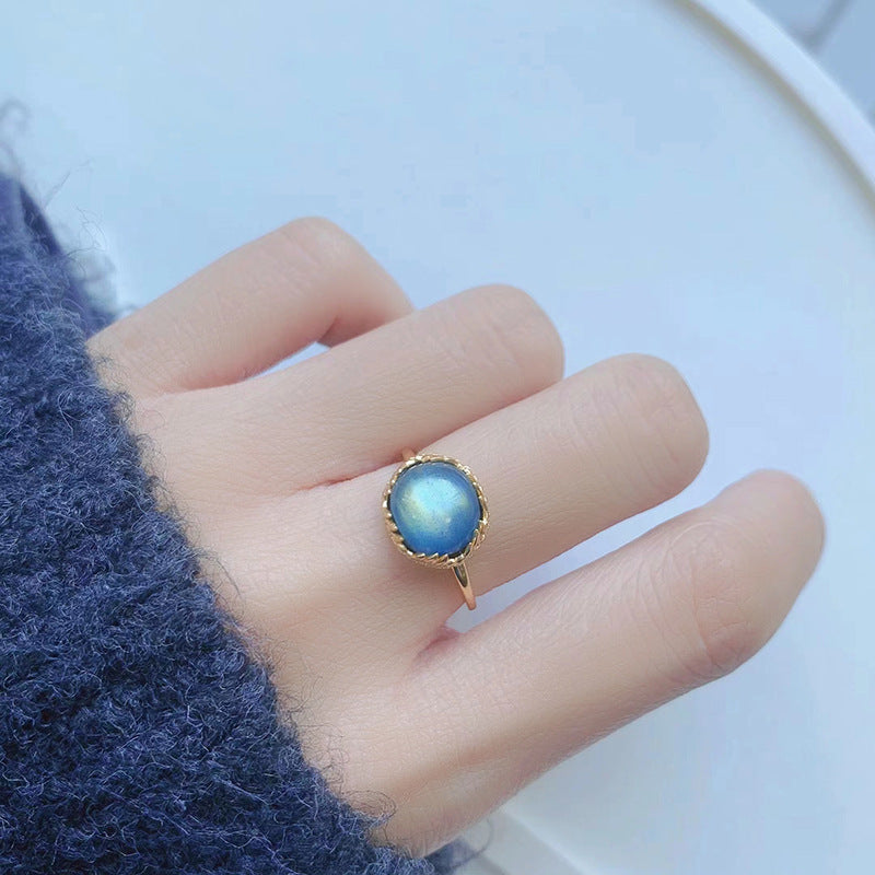 Bague Labradorite et Malachite – Soleil d'Azur, Argent Plaqué Or