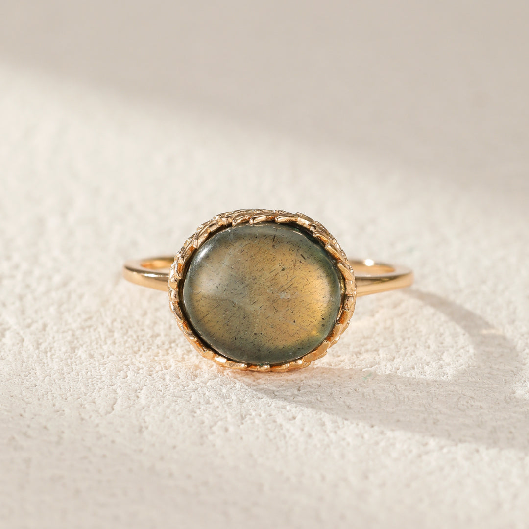 Bague Labradorite et Malachite – Soleil d'Azur, Argent Plaqué Or
