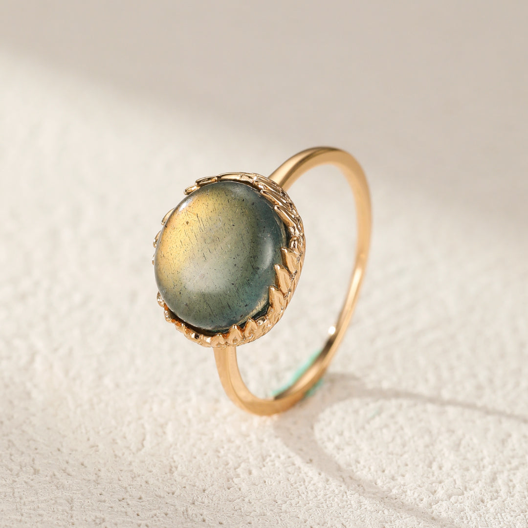 Bague Labradorite et Malachite – Soleil d'Azur, Argent Plaqué Or