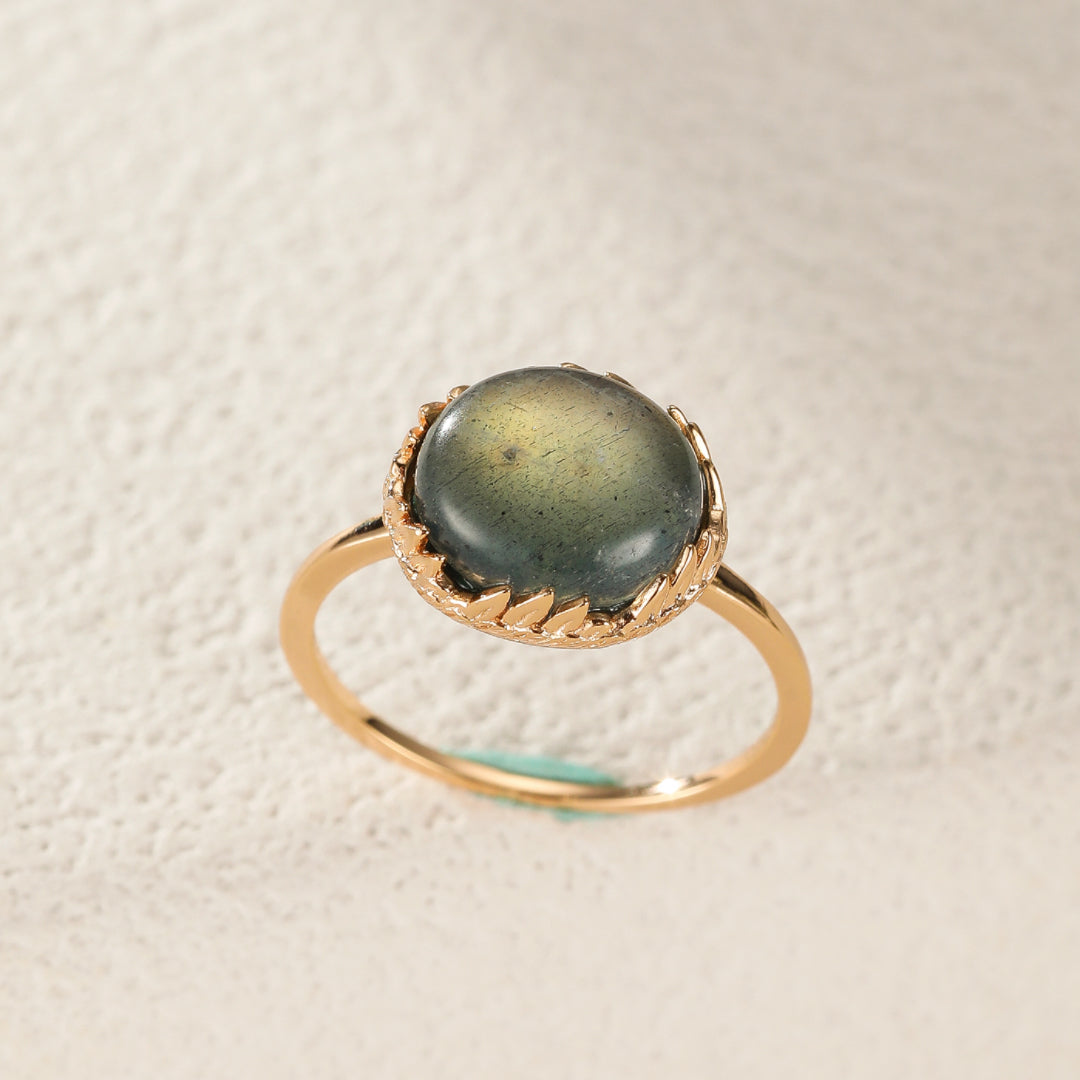 Bague Labradorite et Malachite – Soleil d'Azur, Argent Plaqué Or