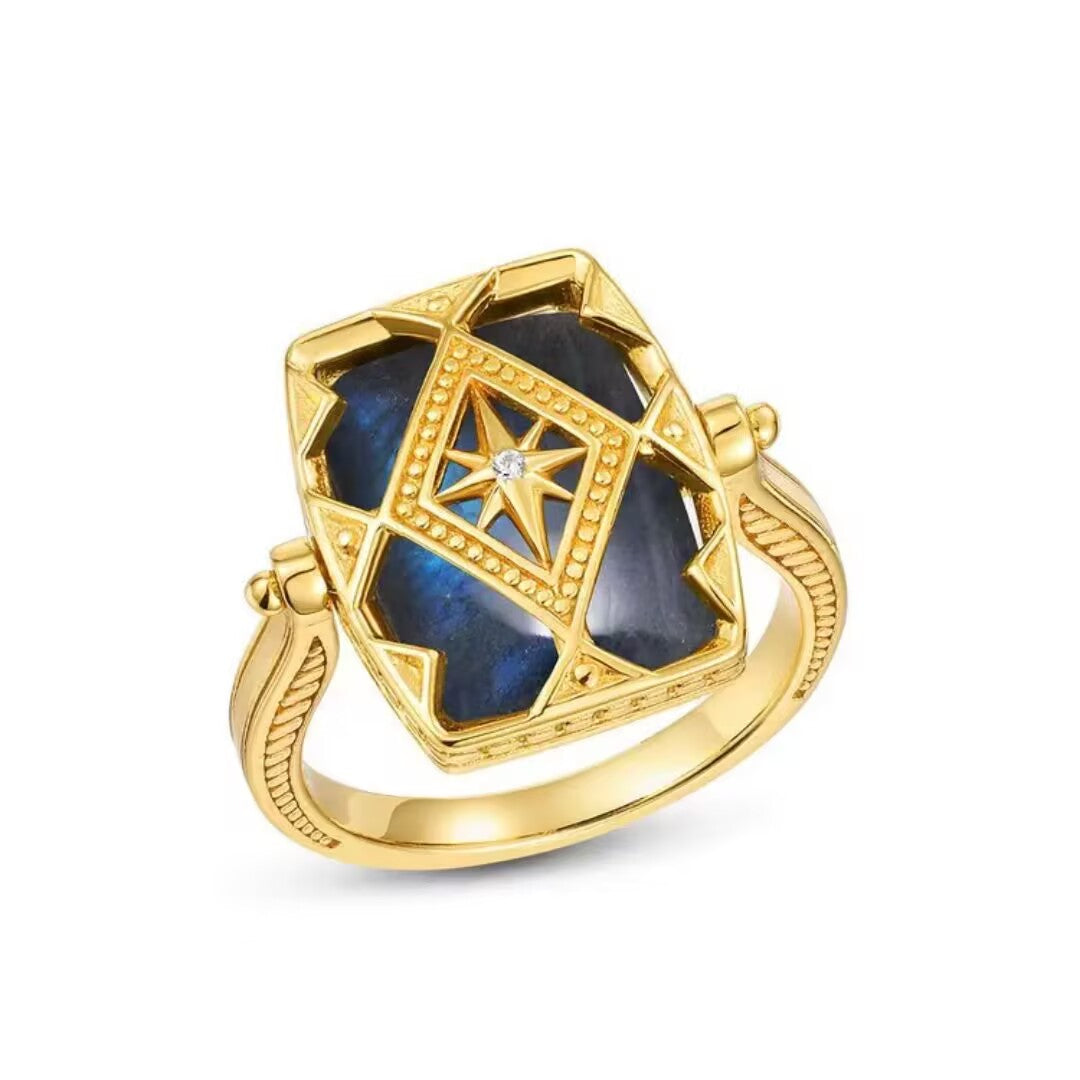 Labradorite Ring – Aurora Mystery, Gold Plated Silver