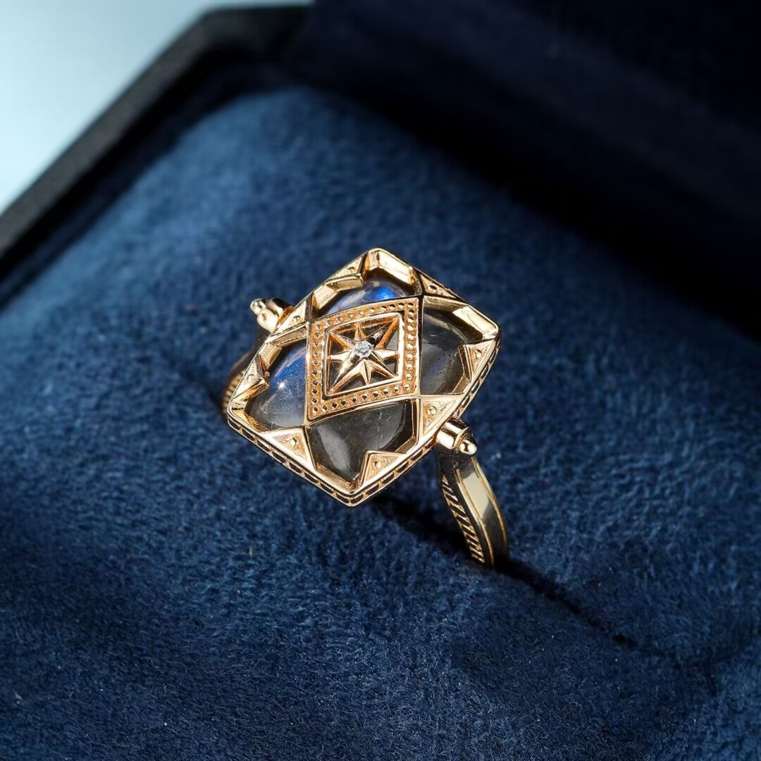 Labradorite Ring – Aurora Mystery, Gold Plated Silver
