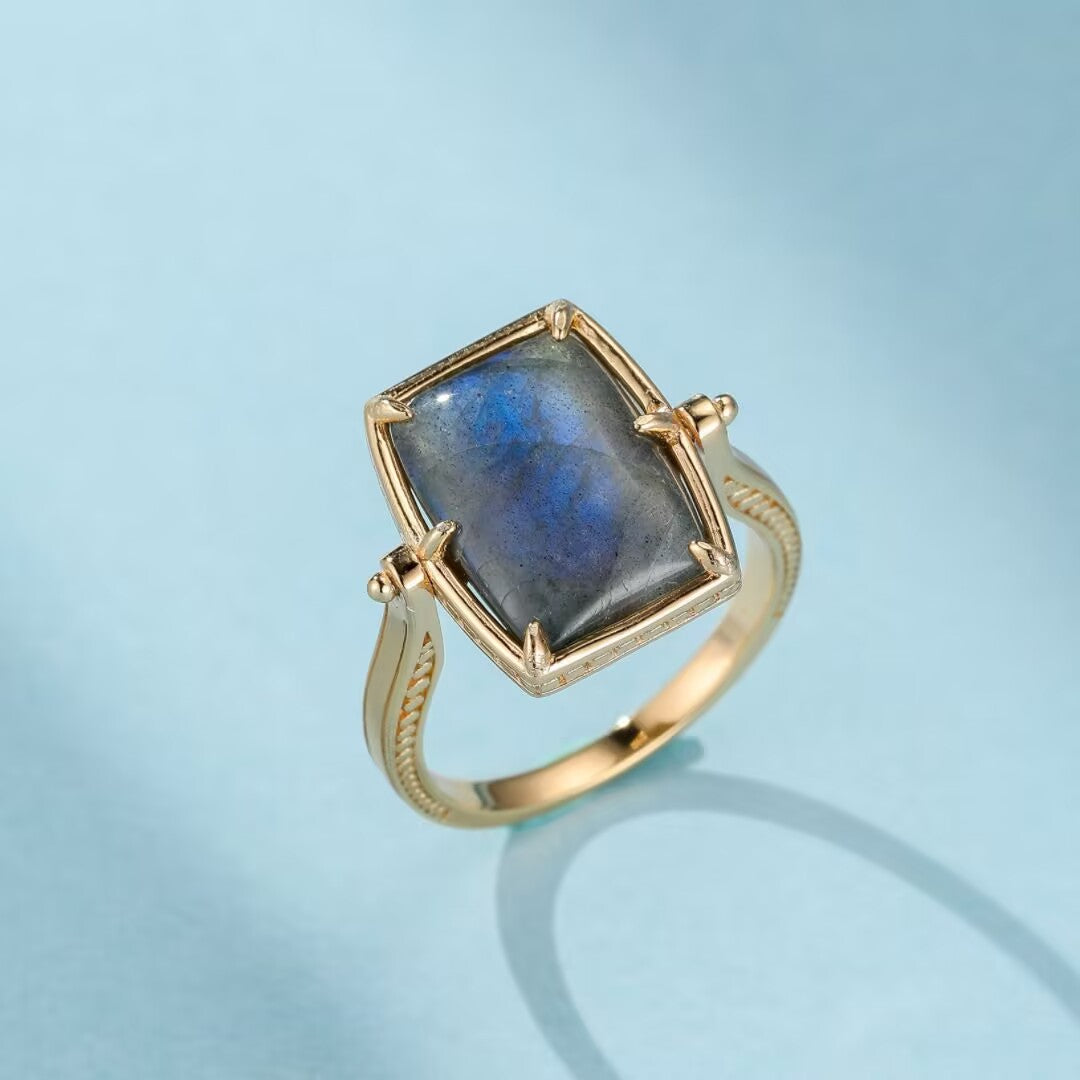 Labradorite Ring – Aurora Mystery, Gold Plated Silver