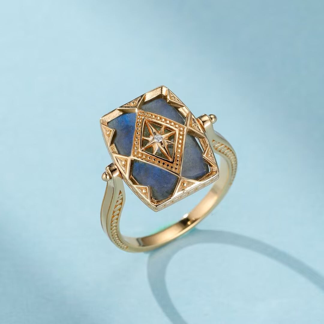 Labradorite Ring – Aurora Mystery, Gold Plated Silver
