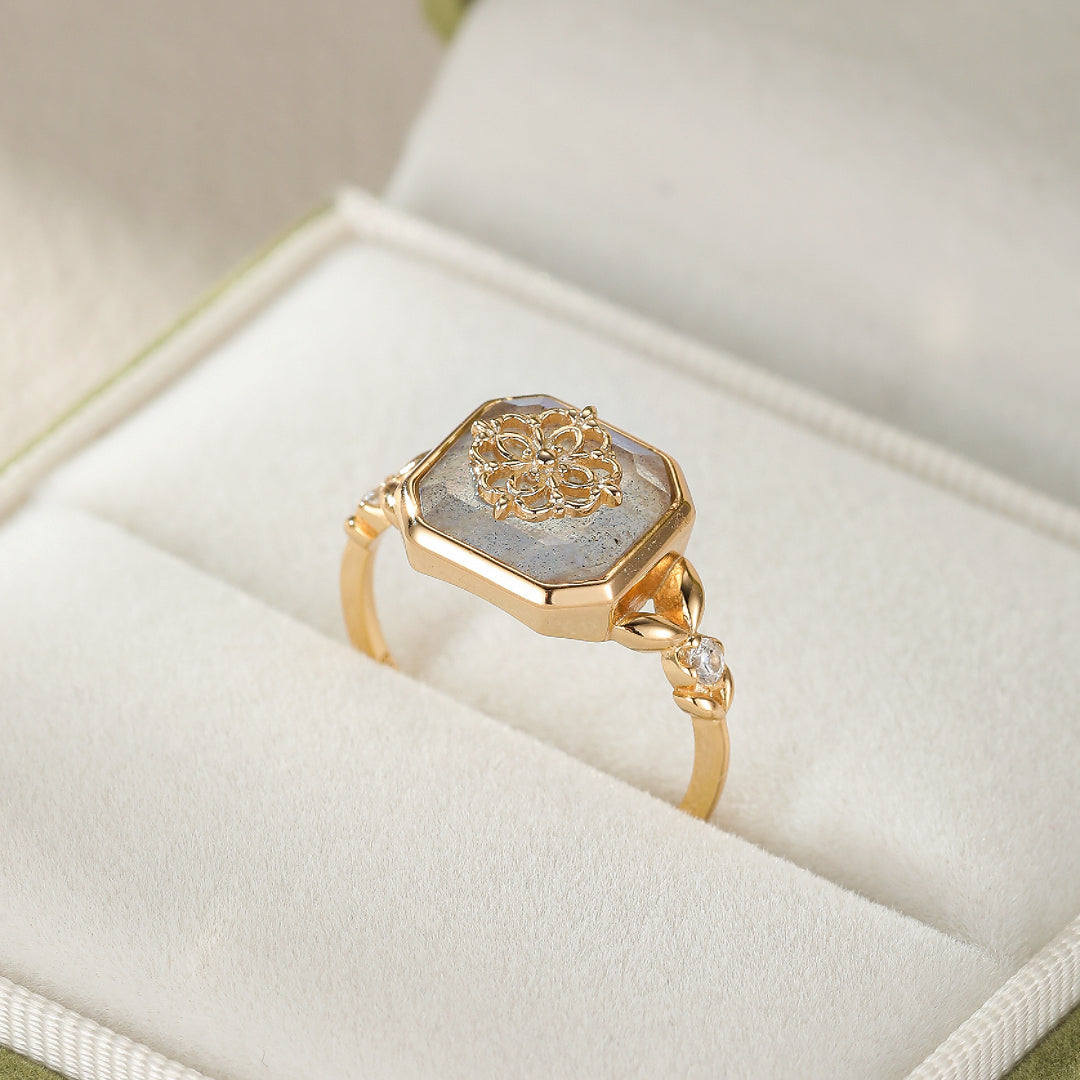 Bague Labradorite – Vitalité, Argent Plaqué Or